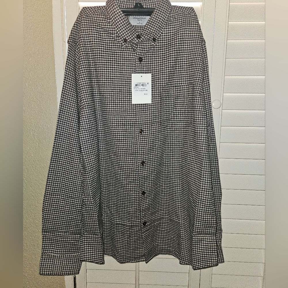 Nordstrom  Men's Brown and Navy Gingham Shirt